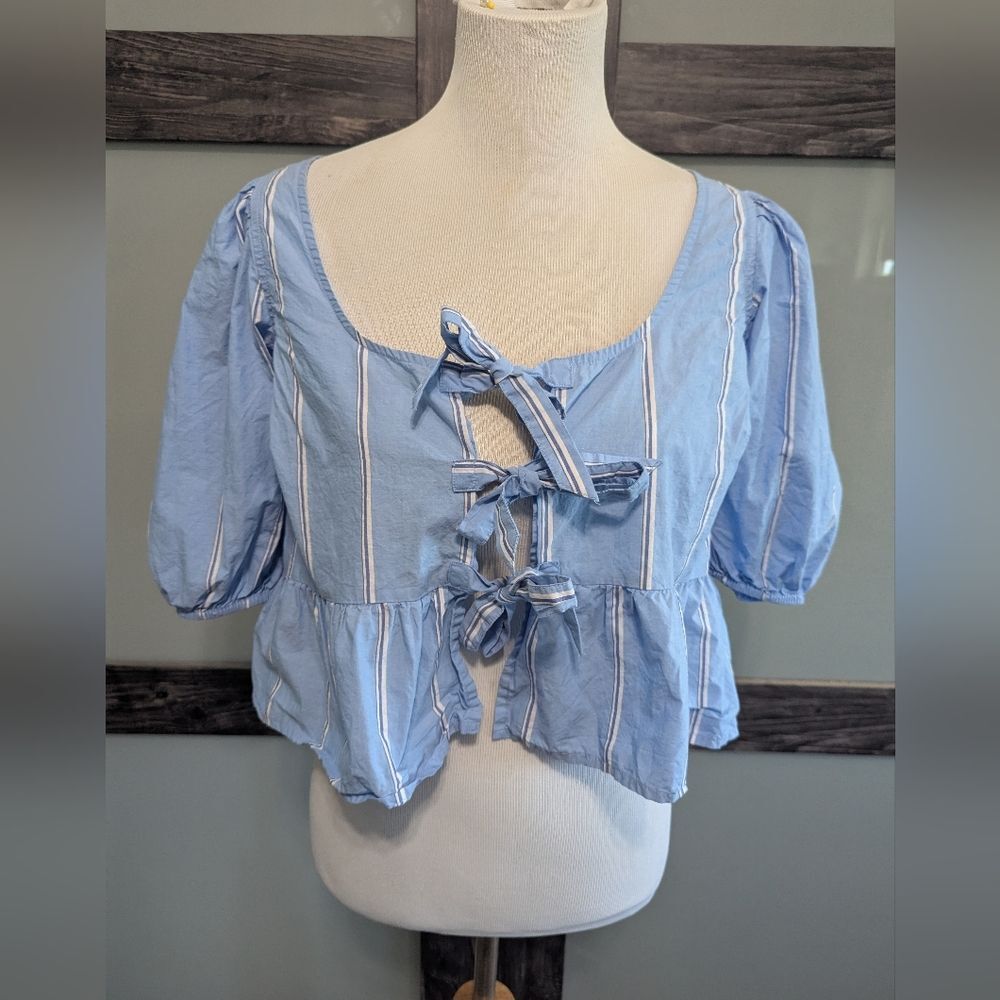 2/30 AE Puff Sleeve Tie Front Babydoll Crop Top Size S